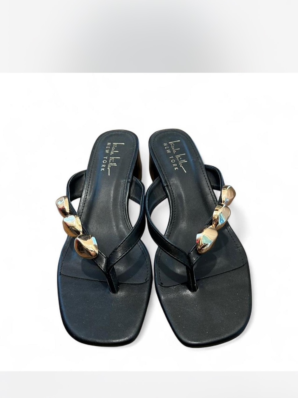 Black Gem-Accent Thong Sandals